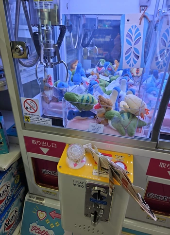 Camarades détenus dans un UFO catcher.
(dispositif d'humiliation monétisé à peluches captives)